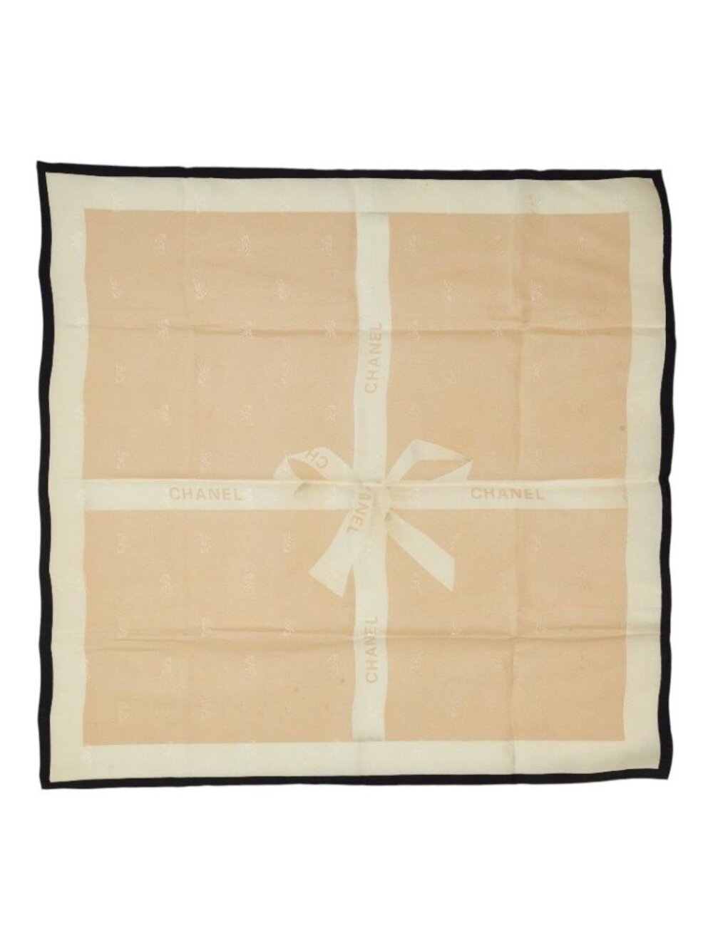 Chanel Logo Ribbon Scarf Beige Silk